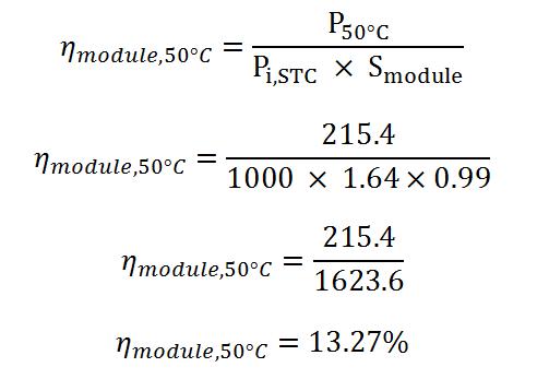 Calcul du rendement du module à 50°C Calcul du rendement du module à 50°C