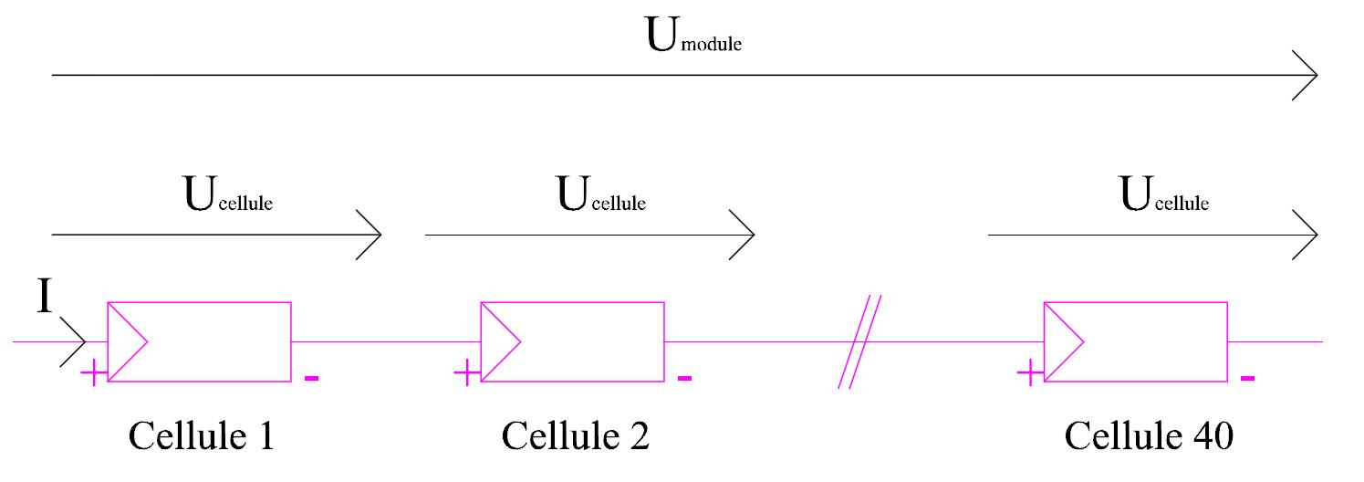 Module constitué de 40 cellules photovoltaïques en série Module constitué de 40 cellules photovoltaïques en série