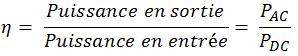 Formule du rendement de l'onduleur photovoltaïque