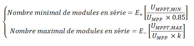 Formule donnant le nombre minimal de modules en série Formule donnant le nombre minimal de modules en série