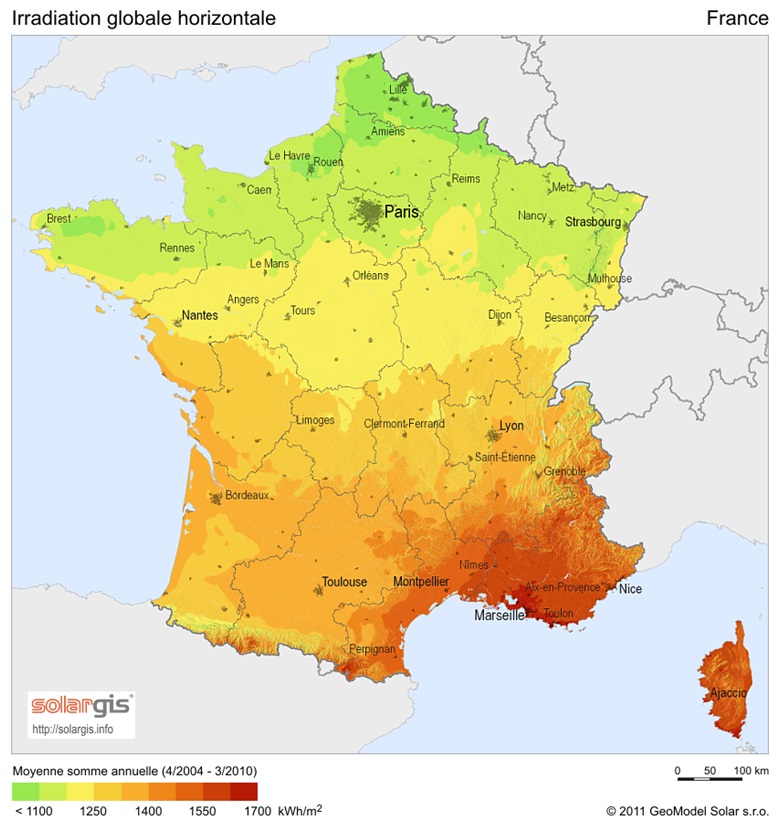Irradiation annuelle en France Irradiation annuelle en France