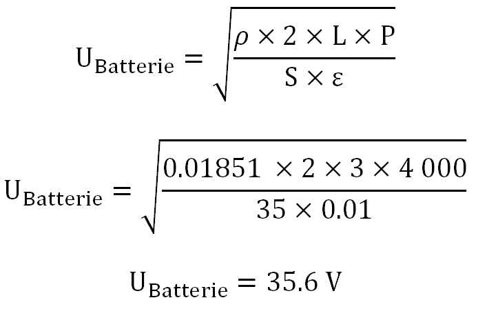 Application de la formule de calcul de la tension du parc de batteries