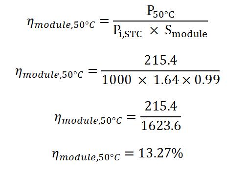 Calcul du rendement du module à 50°C